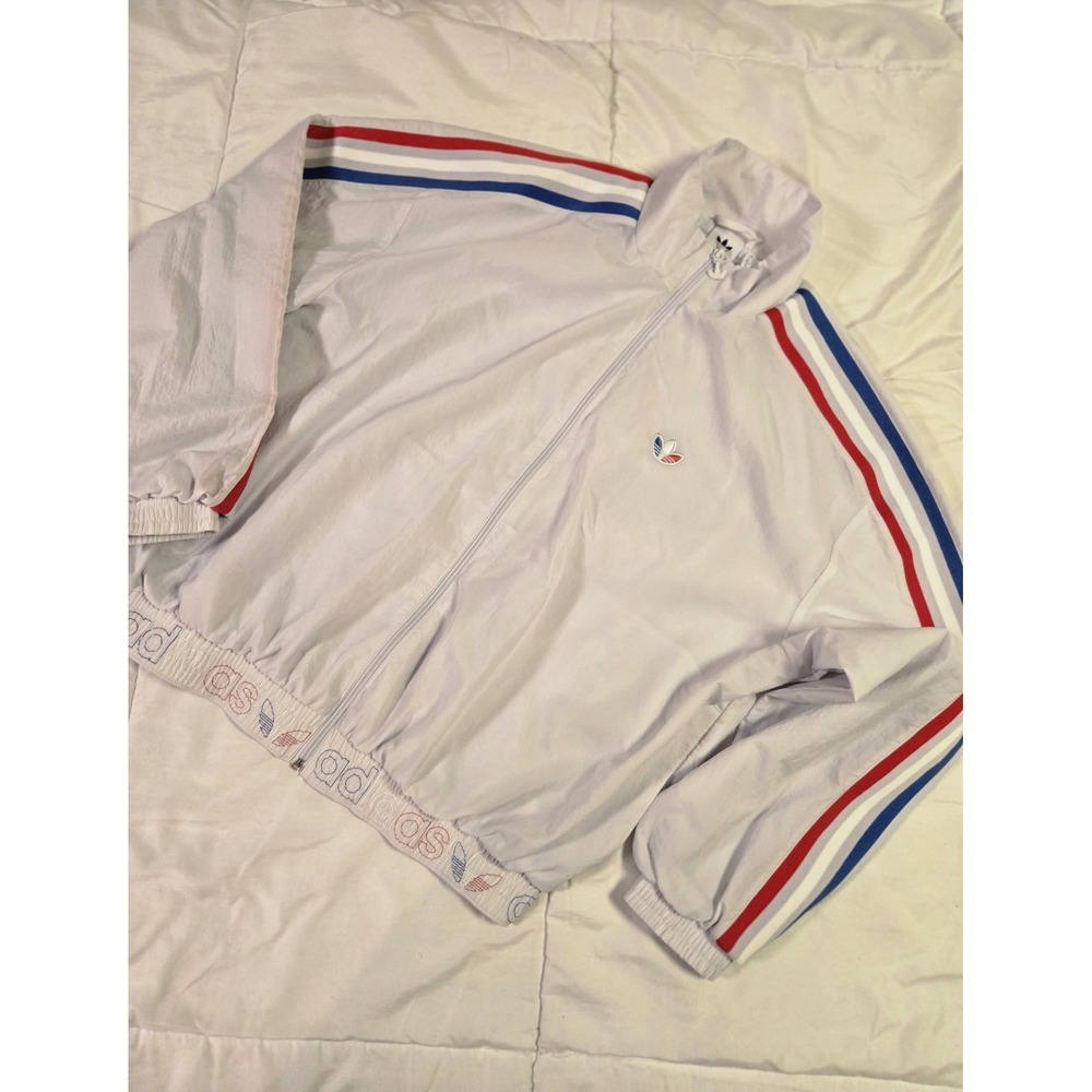 Adidas Primegreen Track Jacket Full Zip White Red Blue Striped Men's Size S
